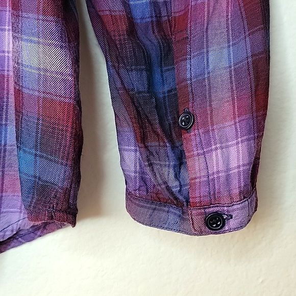 EDDIE BAUER Plaid Long Sleeve Collarless Button Up Shirt size L - Picture 10 of 12